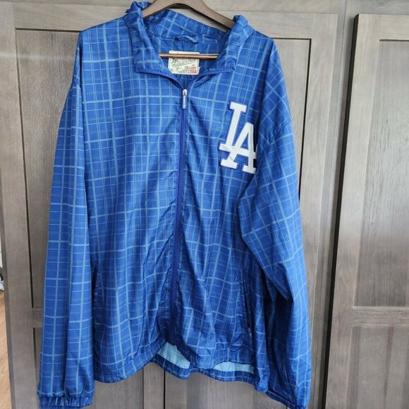 Mitchell & Ness LA Dodgers MLB Blue Plaid Windbreaker Jacket Hood Mens Size 4XL - Picture 1 of 16